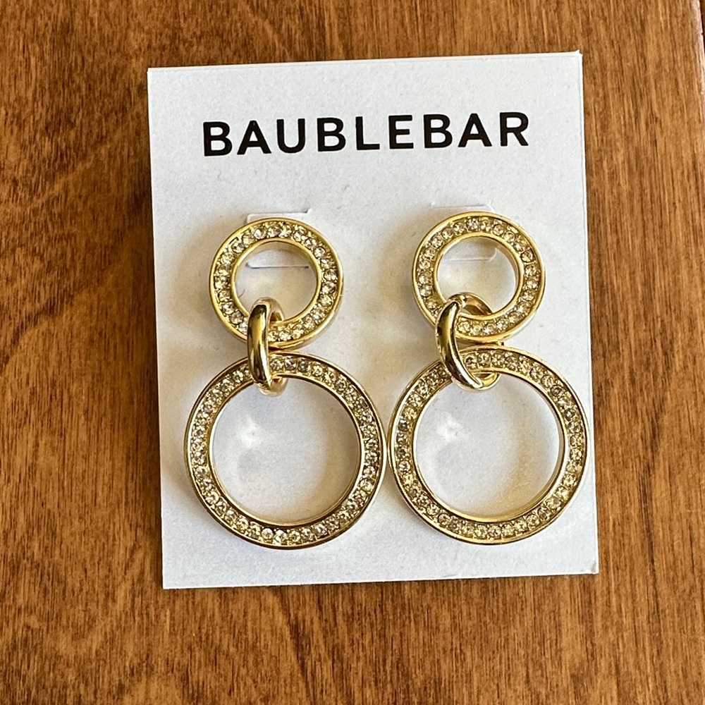 BaubleBar Gold Double Hoop Earrings with Crystal Accents